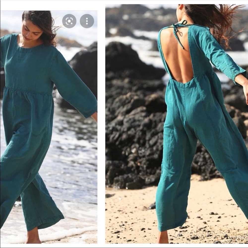 NWOT Free People  Pacific Coast Onepiece Open Back Linen Blend Jumpsuit S